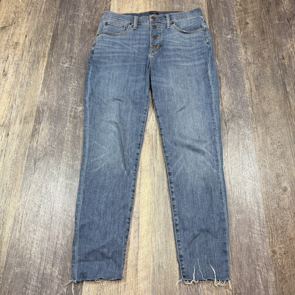 J Crew High Rise Skinny Jeans Womens Size 30 Blue Denim Raw Hem Button Fly